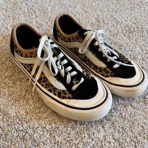 Vans Black and Tan Leopard Print Sneakers